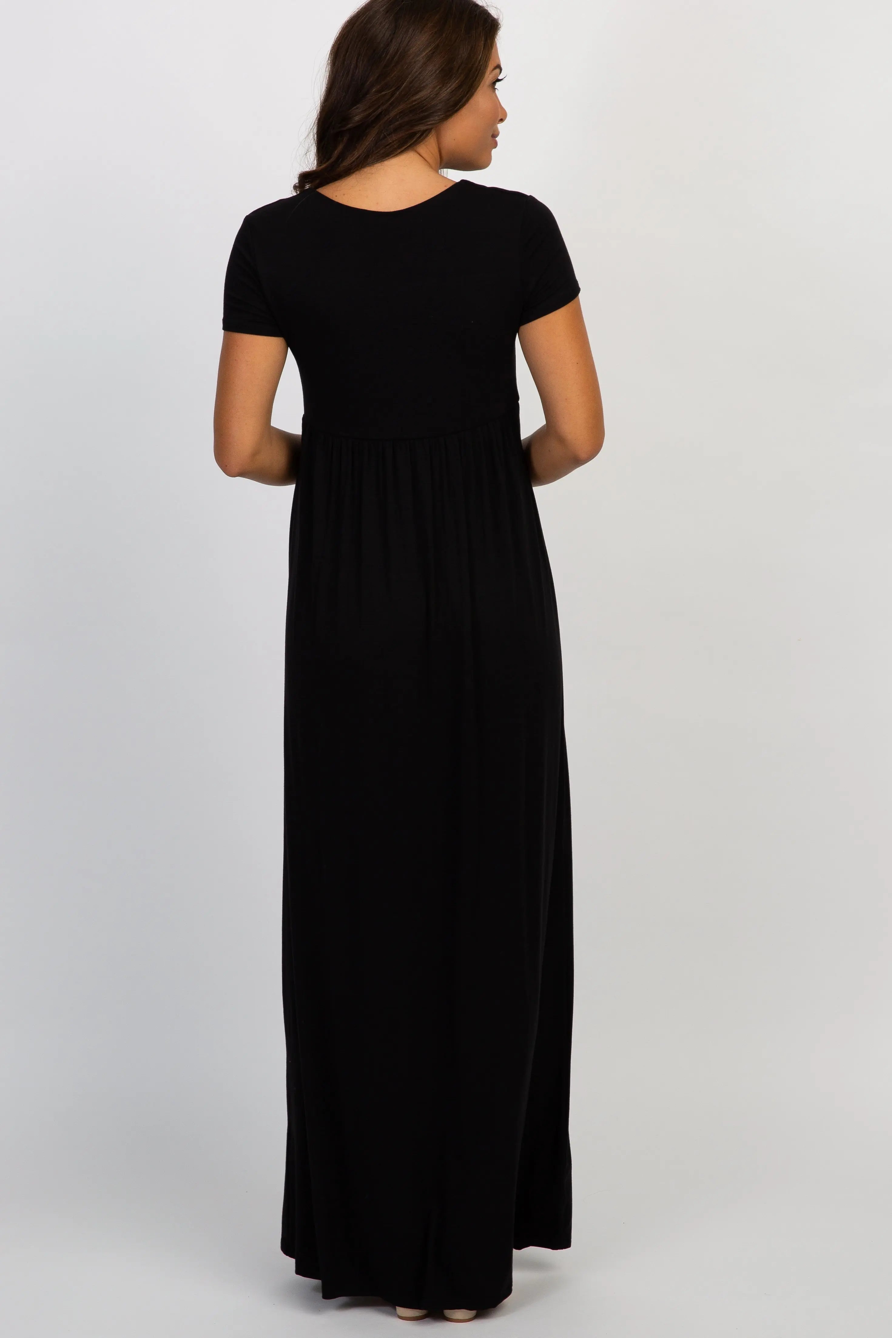 PinkBlush Black Draped Maternity/Nursing Maxi Dress PinkBlush