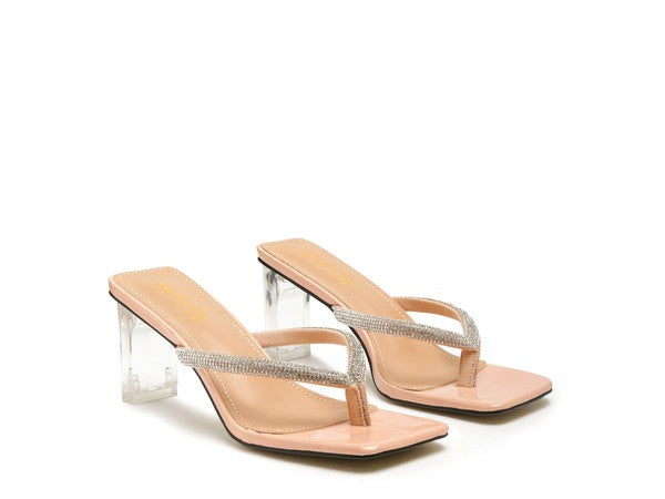 Litchi Crystal Block Heeled Sandals