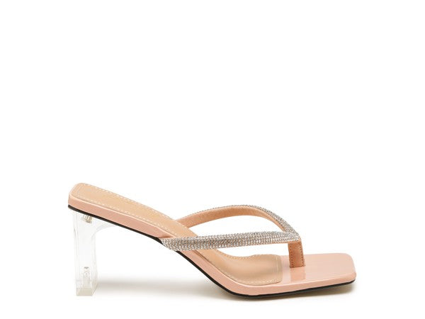 Litchi Crystal Block Heeled Sandals