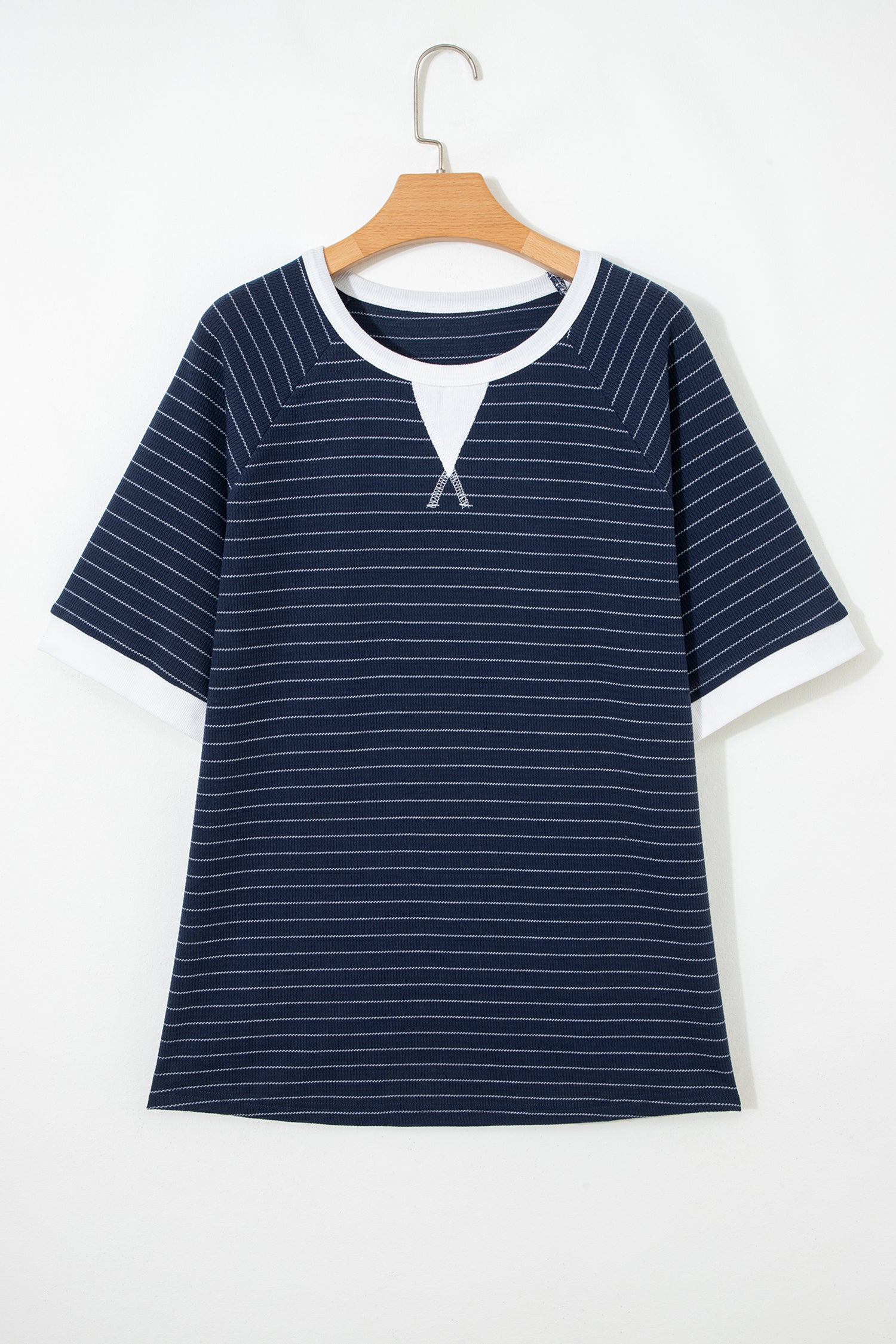 Blue Stripe Plus Size Ribbed T Shirt With Contrast Trim Dear-Lover Dropshipping