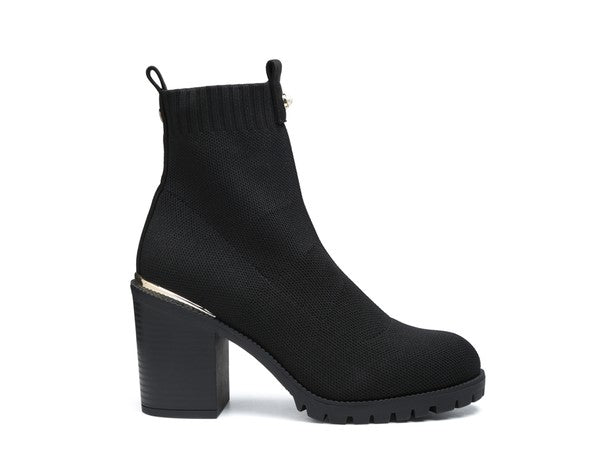 Chic black knitted block heel boots