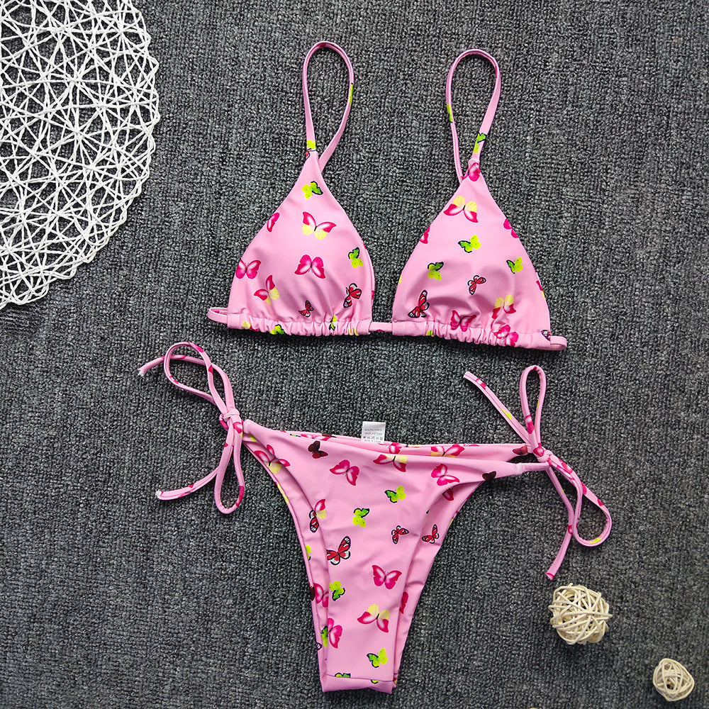 Color Blooming Printed Bikini Sexy Lace up Double Sided Fabric Women Swimsuit Bikini Bella Mia