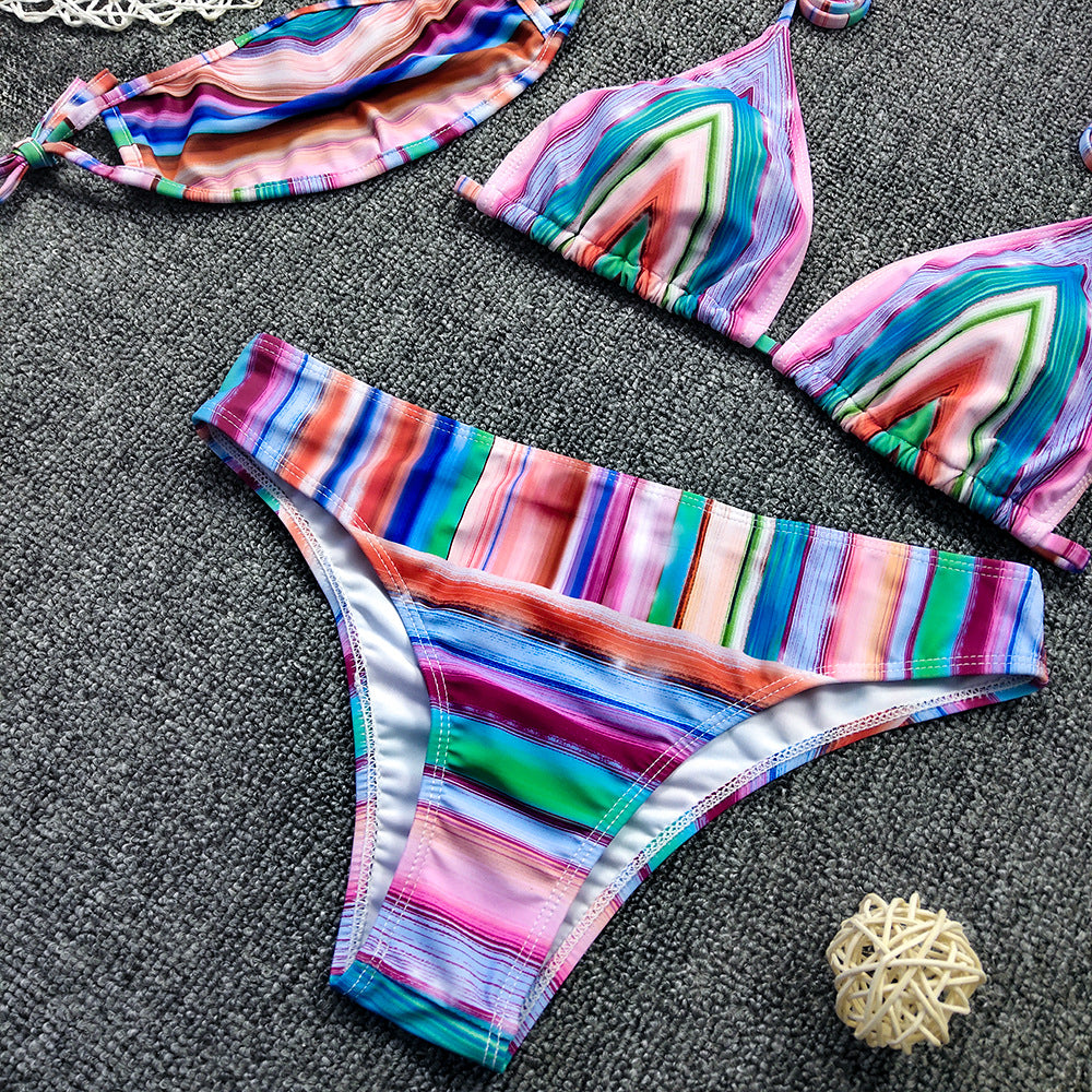 Women Bikini Sexy Positioning Striped Printed Bikini Three Piece Set with Mask Bella Mia