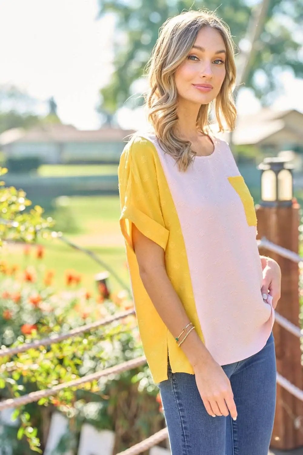 Hailey & Co Full Size Color Block Short Sleeve Top - Love Salve 