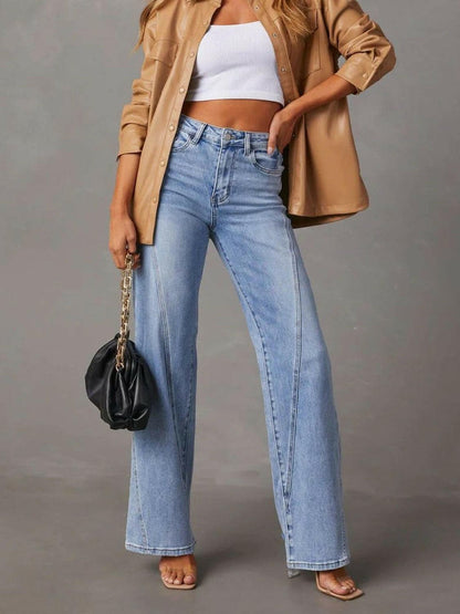 High Waist Straight Jeans with Pockets.