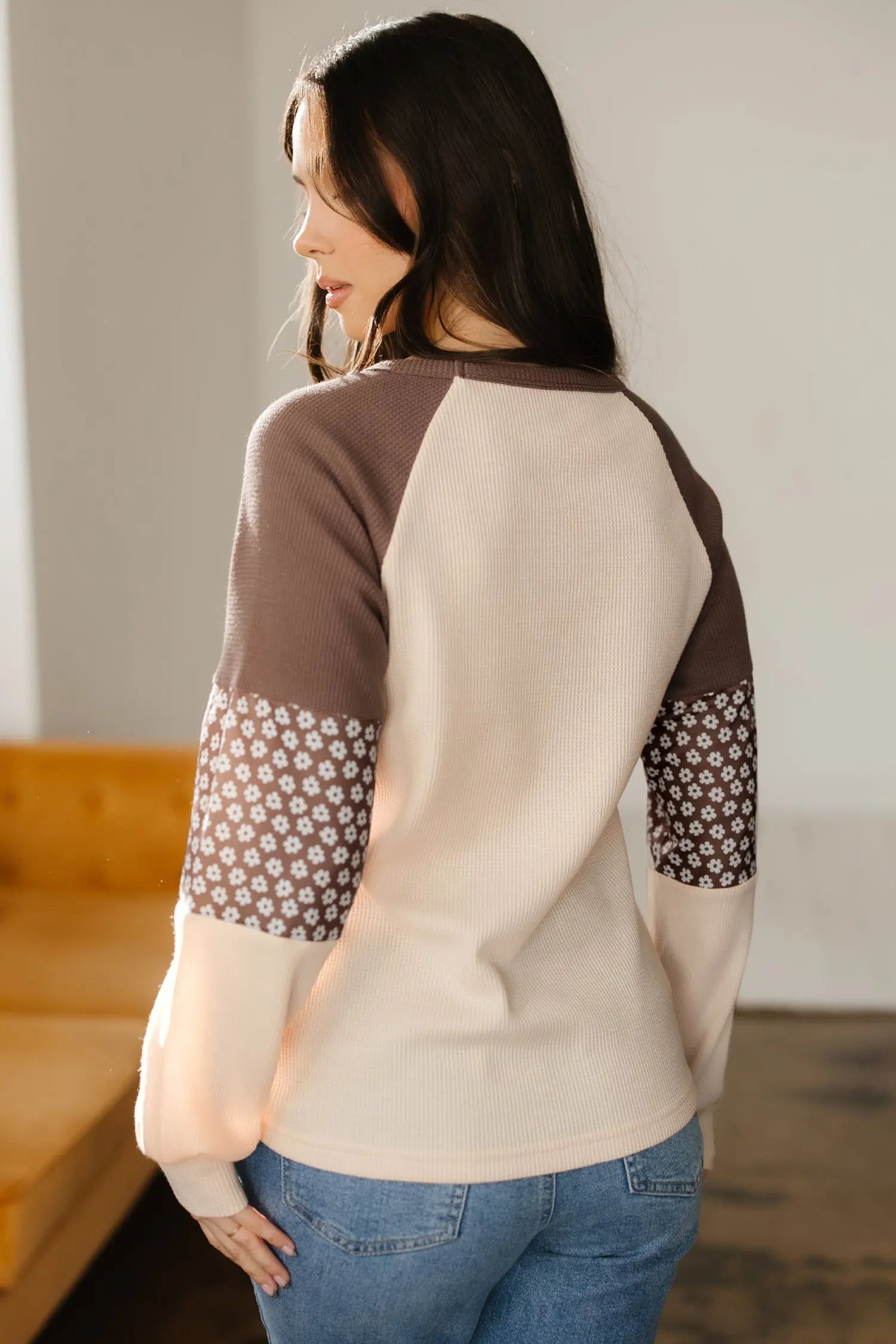 Dear-Lover Brown Floral Top Women's Fall Fashion Patchwork Long Sleeve Southern Belle Style Dear-Lover Dropshipping