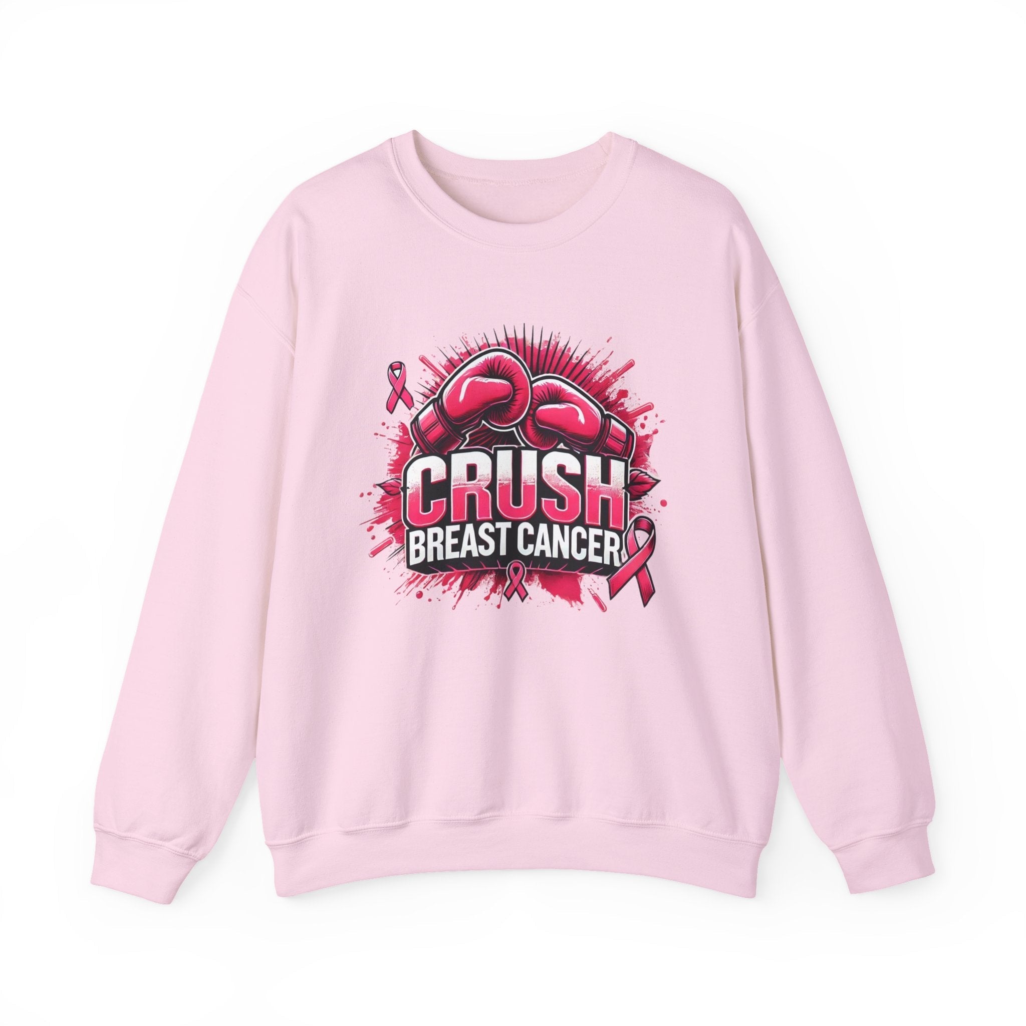 Crush Breast Cancer Awareness Sweatshirt Unisex Crewneck Gildan 18000 With Boxing Gloves Graphic Size S To 4XL Coco’s Tee Boutique