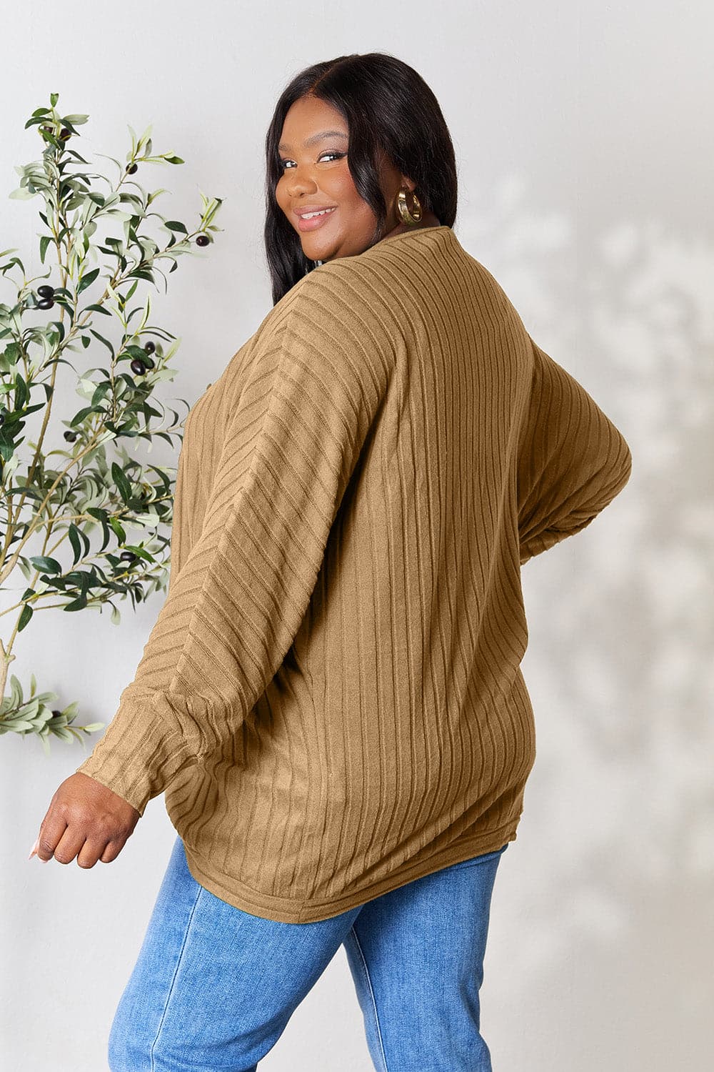 Basic Bae Full Size Ribbed Cocoon Cardigan.