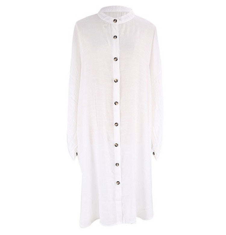 New Bamboo Shirt Single-Breasted Beach Sun Protection Shirt Seaside Casual Vacation Skirt Bella Mia