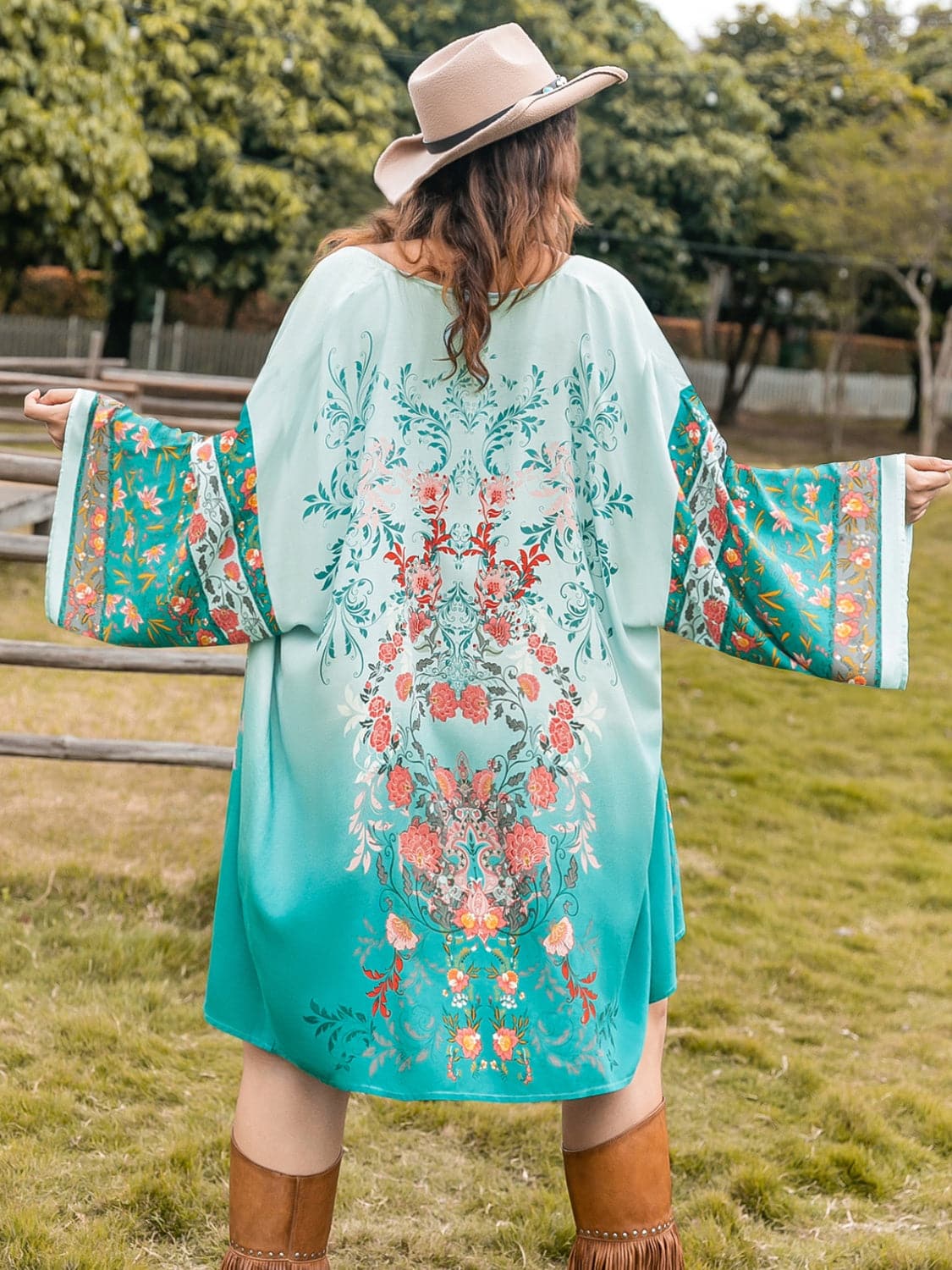 Plus Size Printed Open Front Long Sleeve Cover Up.