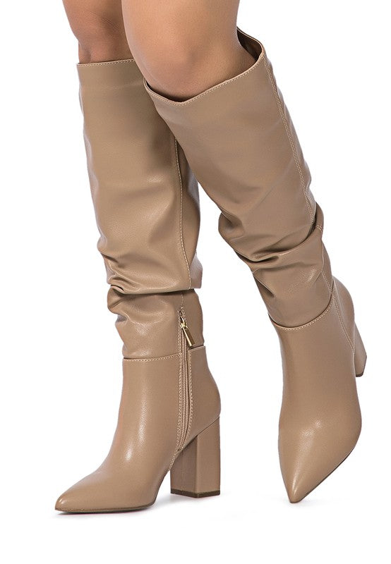 Chic slouch knee-high block heel boots