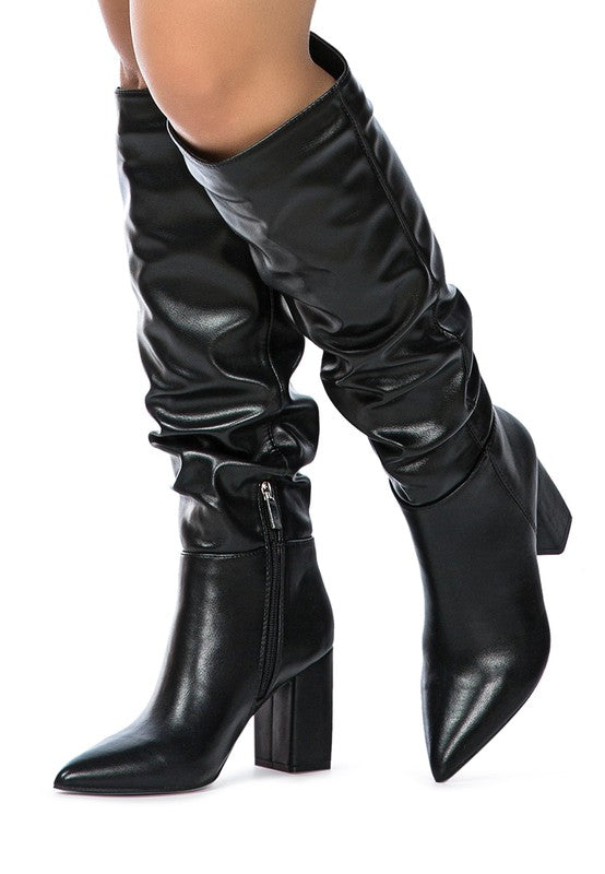 Chic slouch knee-high block heel boots