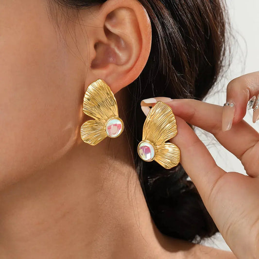 18K Gold Plated Butterfly Wing Earrings With Iridescent Cabochon Simply Love