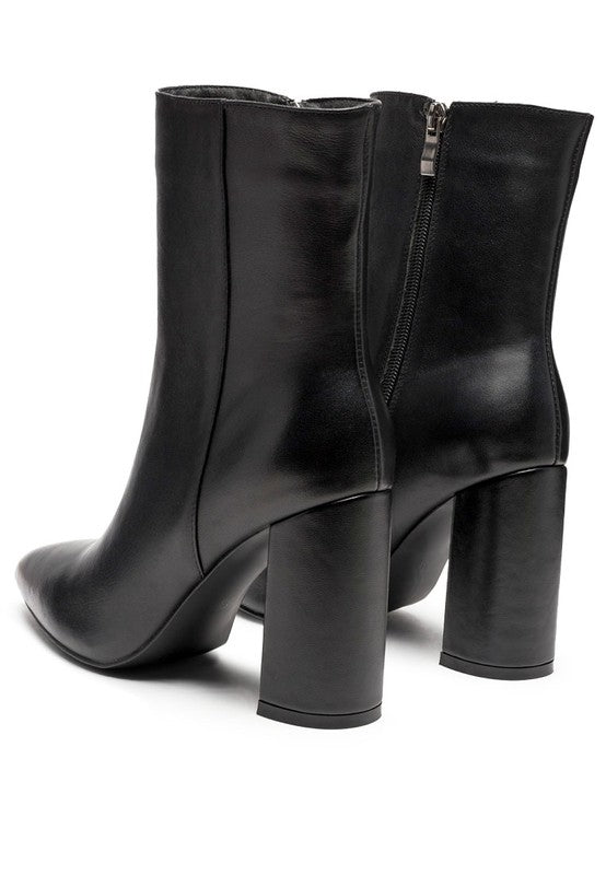 Chic pointed toe block-heeled ankle boots with zipper detail