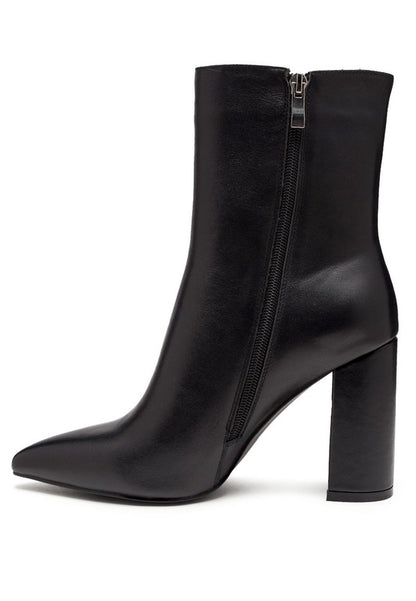 Chic pointed toe block-heeled ankle boots with zipper detail