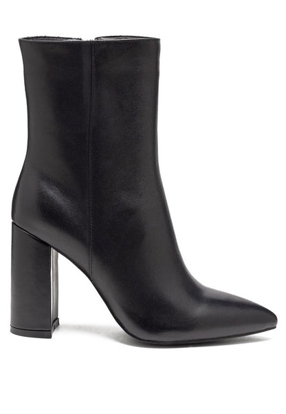 Chic pointed toe block-heeled ankle boots with zipper detail