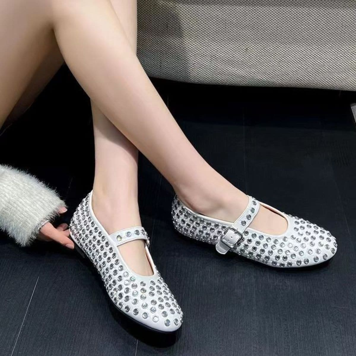 PU Leather Studded Flat Loafers.