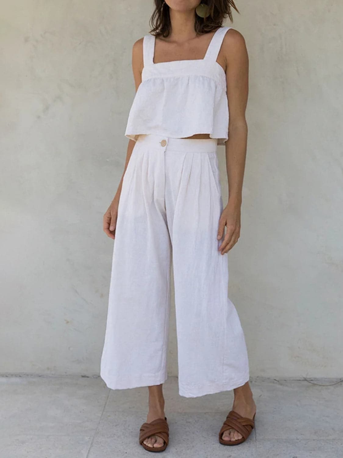 Square Neck Wide Strap Top and Pants Set.