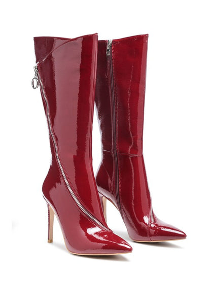 Chic high heel calf boot with zipper