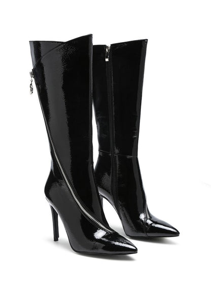 Chic high heel calf boot with zipper