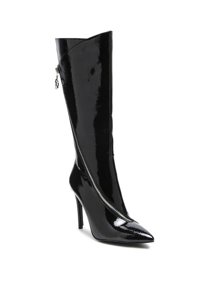 Chic high heel calf boot with zipper