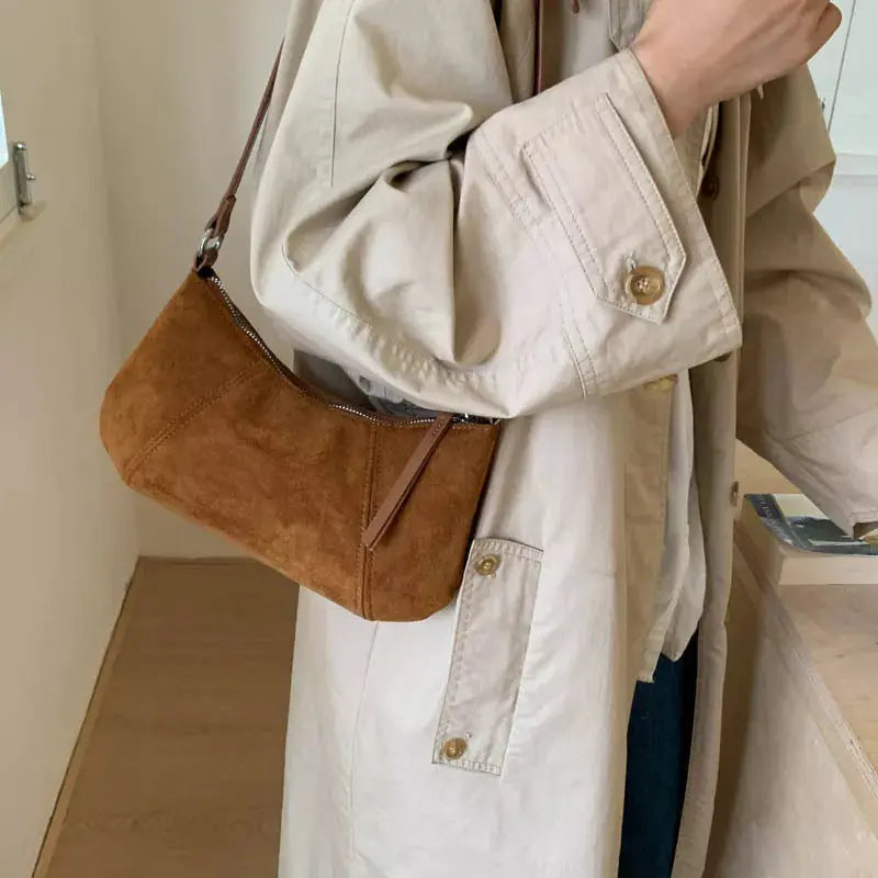 Vintage Suede Shoulder Bag Small Imported Crossbody Style Simply Love