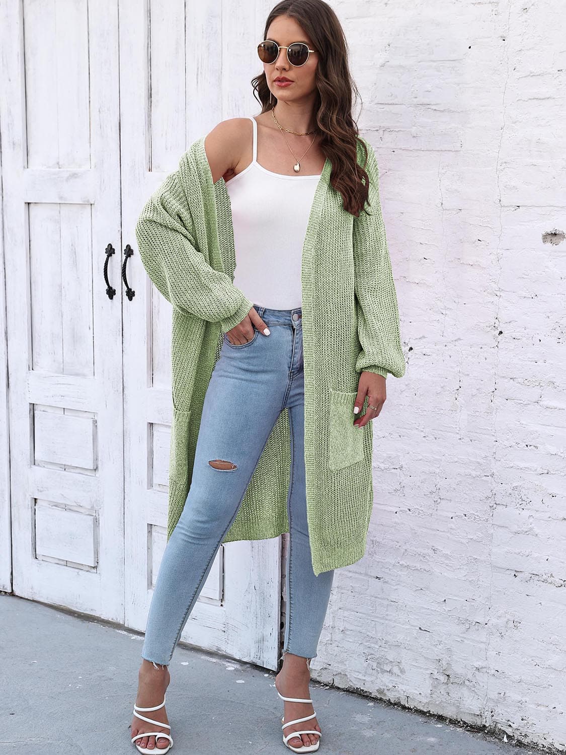 Open Front Longline Cardigan with Pockets.