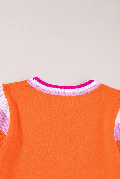 Carrot color block knitted sweater with flutter sleeves