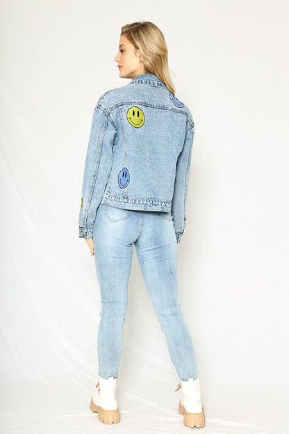 Smiley Vibes Only: Embroidered Denim Jacket