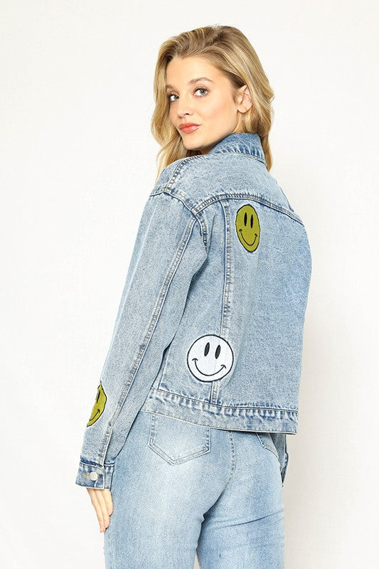 Smiley Vibes Only: Embroidered Denim Jacket