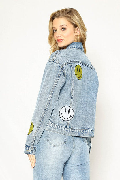 Smiley Vibes Only: Embroidered Denim Jacket