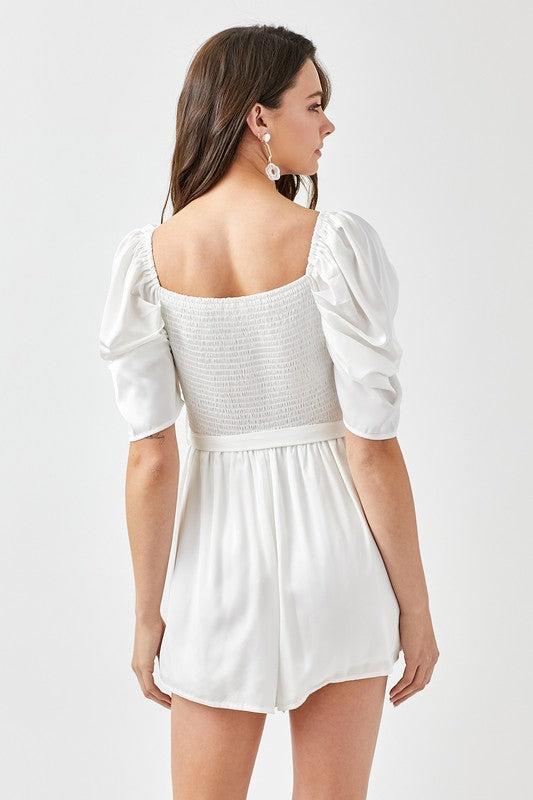 Chic pleated puff sleeve romper