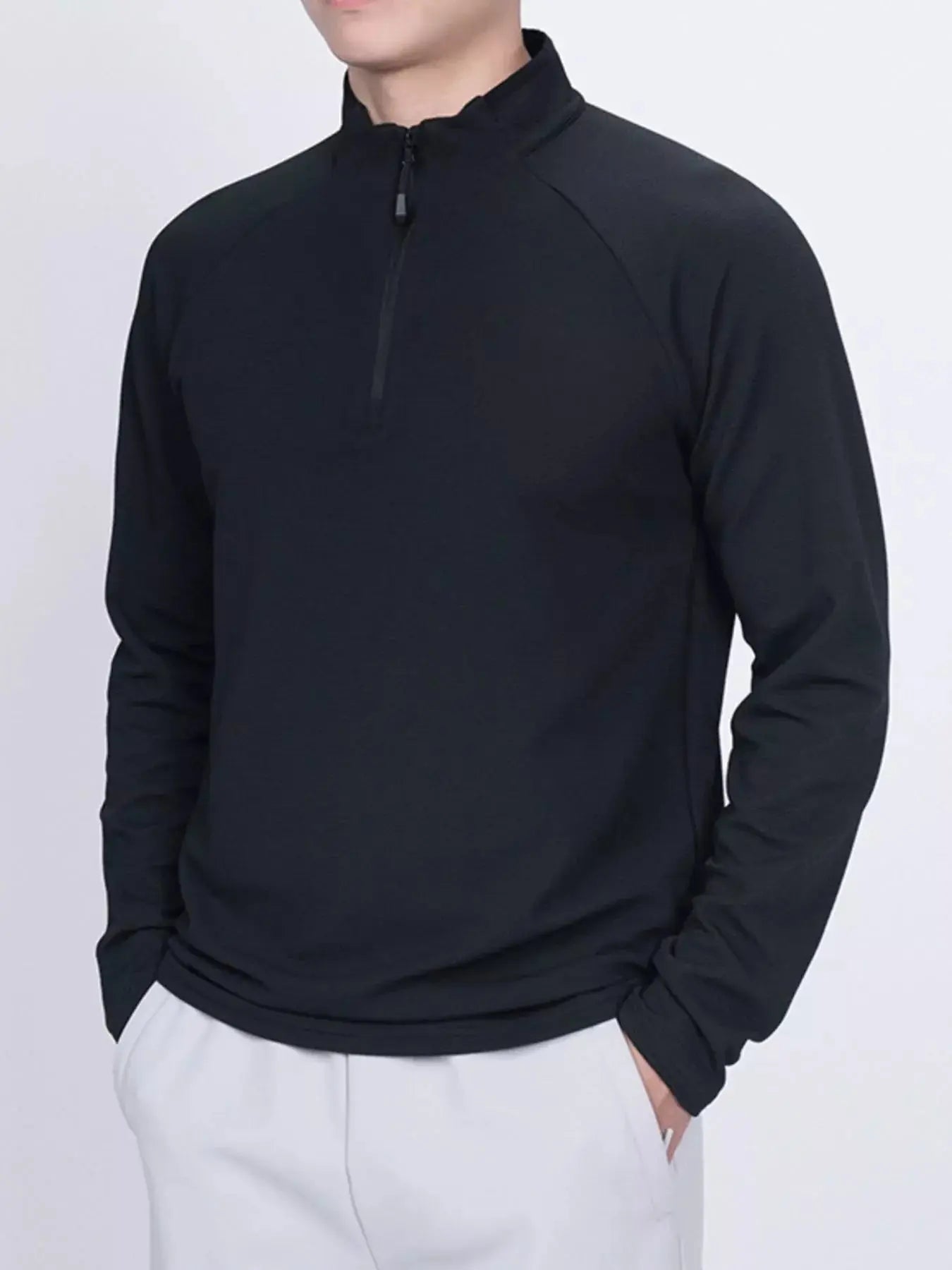 Men's Plus Size Casual Long Sleeve Quarter Zip T-Shirt Simply Love