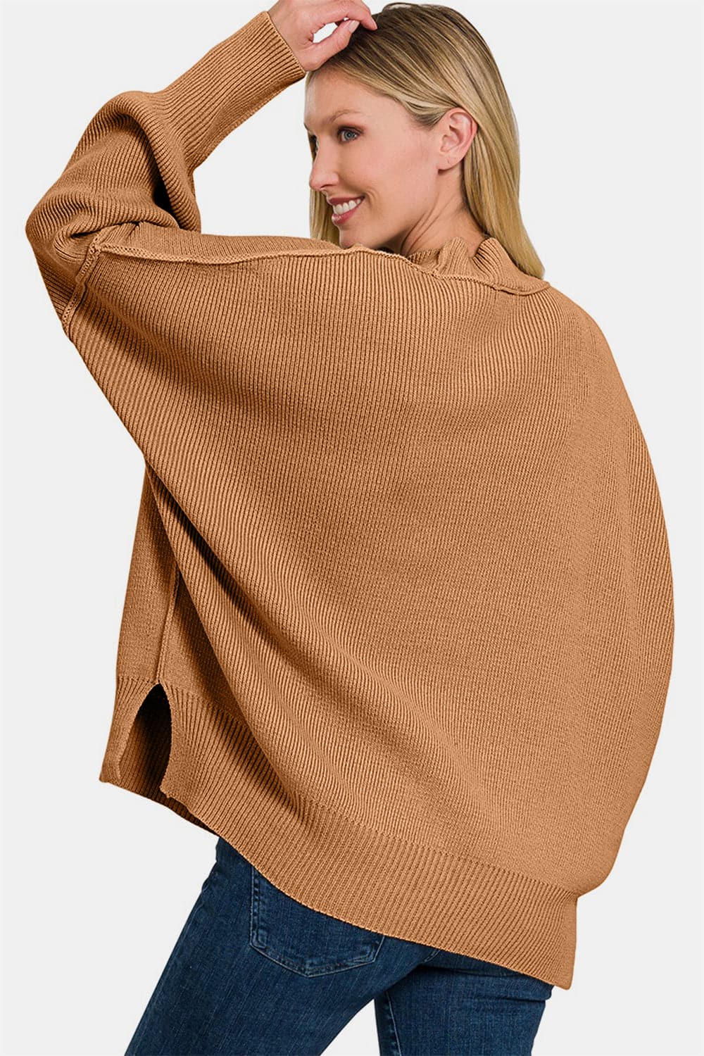 Zenana Side Sit Oversize Sweater.