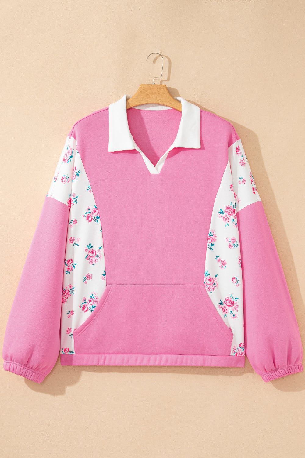 Pink Plus Size Floral Patchwork Polo Collar Long Sleeve Top Dear-Lover Dropshipping