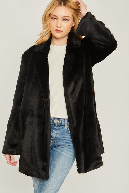 Cozy teddy collar coat in solid fabric