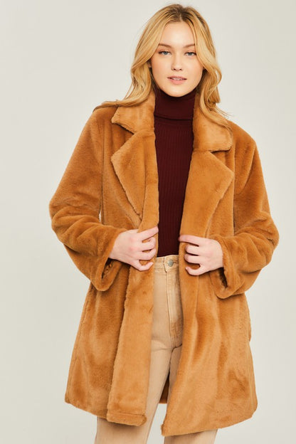 Cozy teddy collar coat in solid fabric