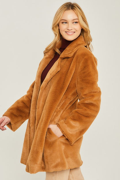 Cozy teddy collar coat in solid fabric