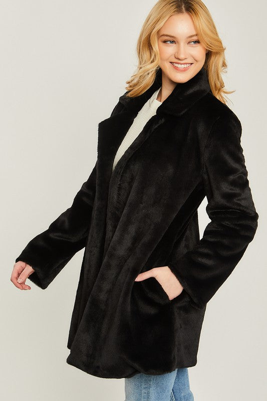 Cozy teddy collar coat in solid fabric