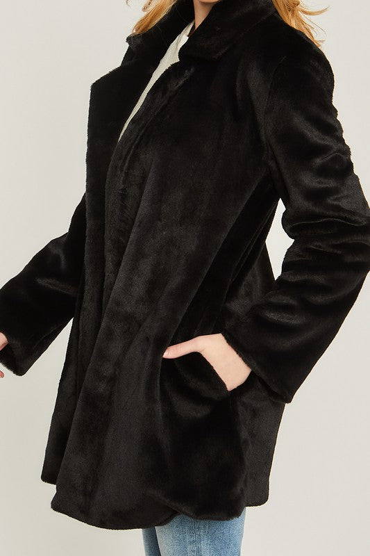 Cozy teddy collar coat in solid fabric