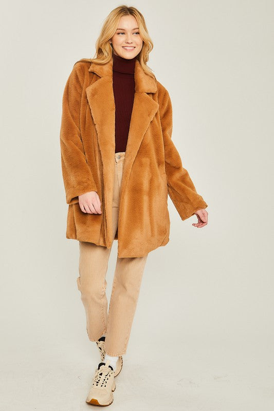 Cozy teddy collar coat in solid fabric