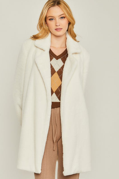 Cozy teddy collar coat in solid fabric