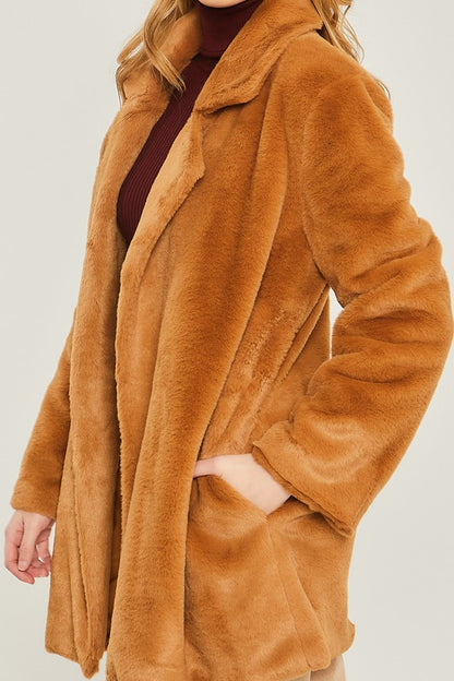 Cozy teddy collar coat in solid fabric