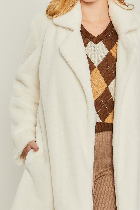 Cozy teddy collar coat in solid fabric