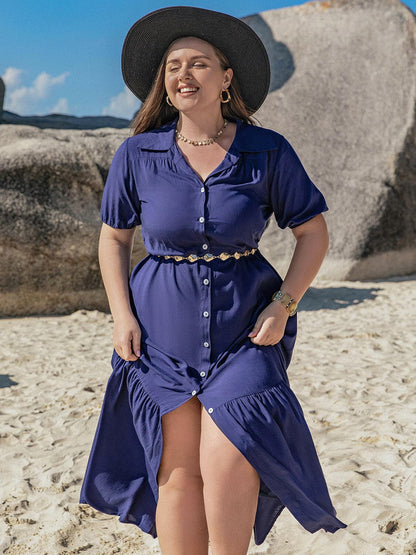 Plus Size Collared Neck Short Sleeve Midi DressPlus Size Collared Neck Short Sleeve Midi Dress
 Upgrade your wardrobe with our Plus Size Collared Neck Short Sleeve Midi Dress that combines style, comfort, and eleLove Salve Size Collared Neck Short Sleeve Midi Dressjust arrived