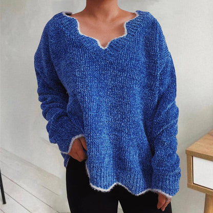 V-Neck Drop Shoulder Long Sleeve Sweater.