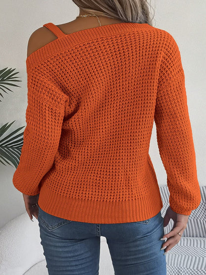 Asymmetrical Neck Long Sleeve Sweater.