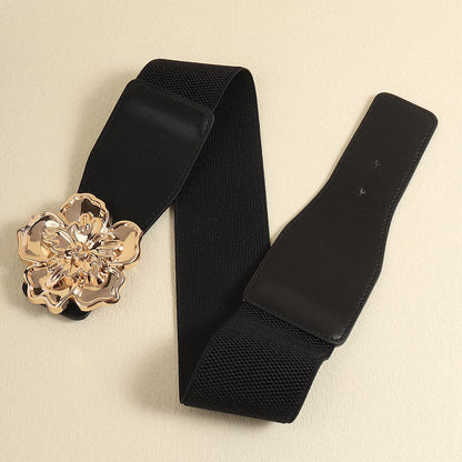 Flower Alloy Buckle Elastic Belt.