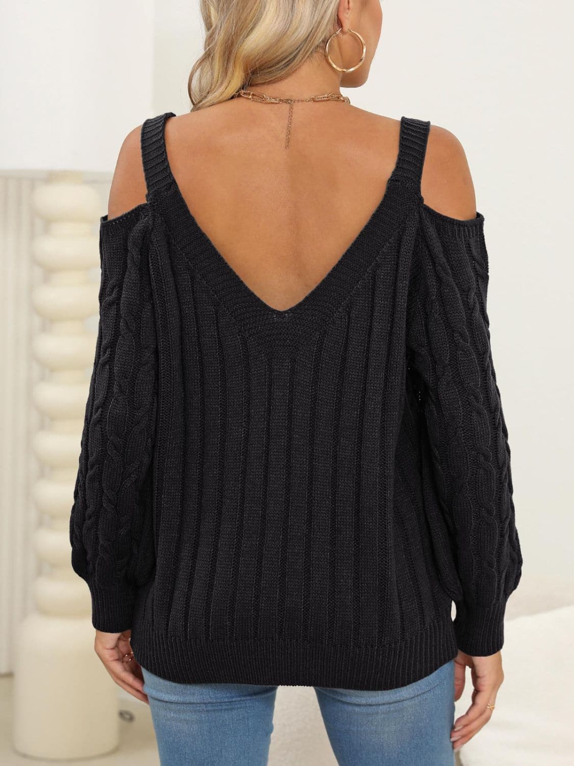 Cozy cable-knit v-neck pullover sweater