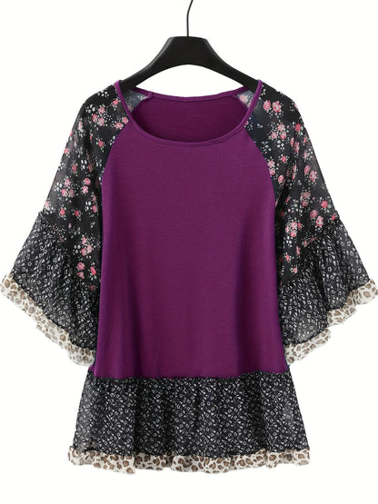 Frilled printed blouse - half sleeves